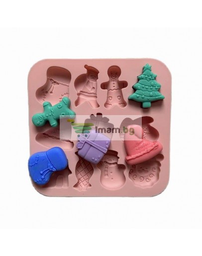 Силиконова форма за коледни сладки и шоколад силиконов коледен молд с 11 различни фигурки